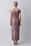 Grey Sheath Off the Shoulder Jacquard Long Mother of the Bride Dress with Slit