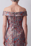 Grey Sheath Off the Shoulder Jacquard Long Mother of the Bride Dress with Slit