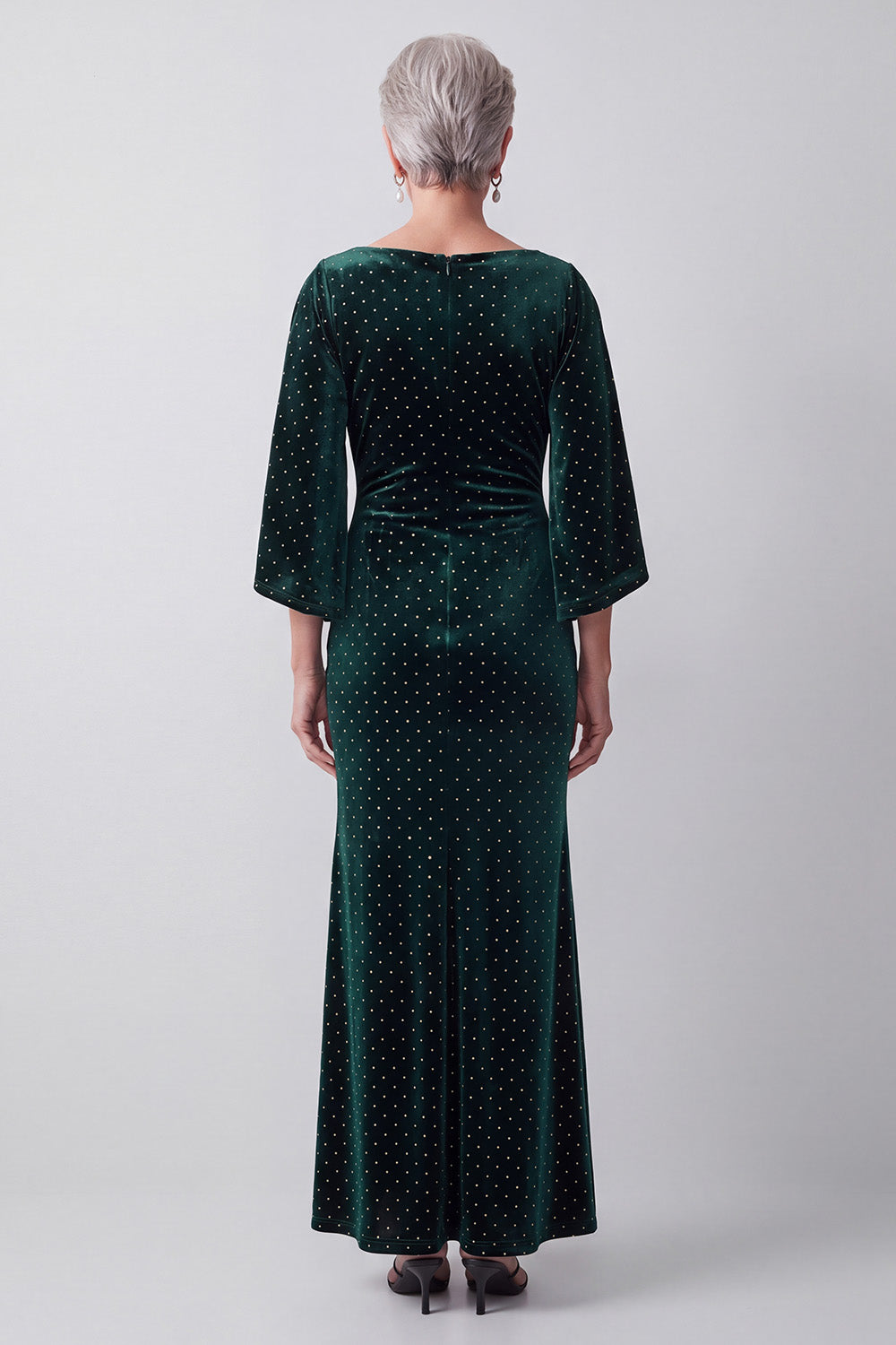 Dark Green Sheath Beaded Ruched Long Velvet Mother of the Bride Dress with Sleeves
