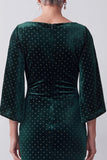 Dark Green Sheath Beaded Ruched Long Velvet Mother of the Bride Dress with Sleeves