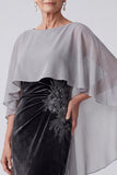 Black Sheath Floral 2 Piece Beaded Velvet Long Mother of the Bride Dress with Cape