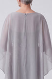 Black Sheath Floral 2 Piece Beaded Velvet Long Mother of the Bride Dress with Cape