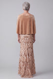 Sparkly Champagne Mermaid Floral Sequins High-Low Mother of the Bride Dress with Cape