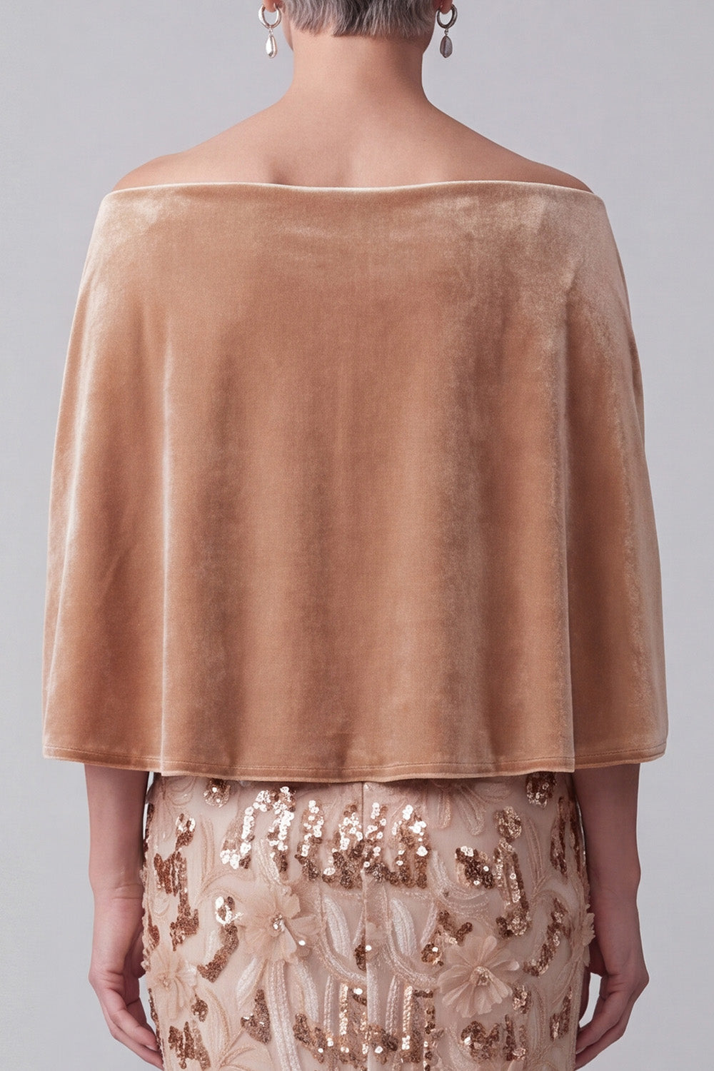 Sparkly Champagne Mermaid Floral Sequins High-Low Mother of the Bride Dress with Cape