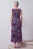 Fuchsia Sheath Floral 2 Piece Beaded Midi Mother of the Bride Dress with Pocket