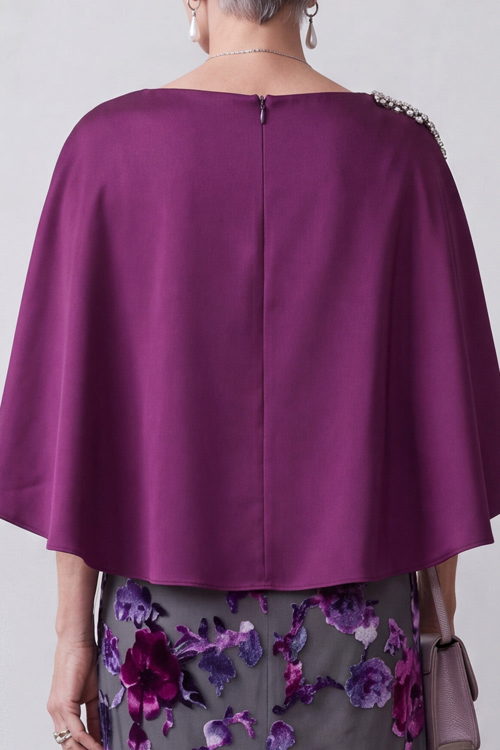 Fuchsia Sheath Floral 2 Piece Beaded Midi Mother of the Bride Dress with Pocket