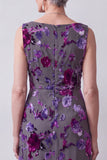 Fuchsia Sheath Floral 2 Piece Beaded Midi Mother of the Bride Dress with Pocket