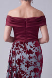 Burgundy Mermaid Ruched Velvet Floral Long Mother of the Bride Dress with Side Cape