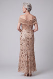 Sparkly Champagne Mermaid Ruched Floral Sequins Long Mother of the Bride Dress