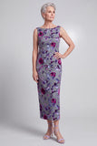 Grey Bodycon 2 Piece Beaded Floral Velvet Midi Mother of the Bride Dress with Cape