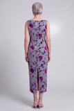 Grey Bodycon 2 Piece Beaded Floral Velvet Midi Mother of the Bride Dress with Cape