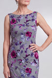 Grey Bodycon 2 Piece Beaded Floral Velvet Midi Mother of the Bride Dress with Cape