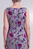 Grey Bodycon 2 Piece Beaded Floral Velvet Midi Mother of the Bride Dress with Cape