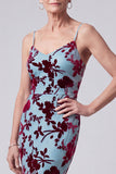 Lake Blue Floral 2 Piece Mermaid Velvet Long Mother of the Bride Dress with Jacket