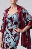 Lake Blue Floral 2 Piece Mermaid Velvet Long Mother of the Bride Dress with Jacket