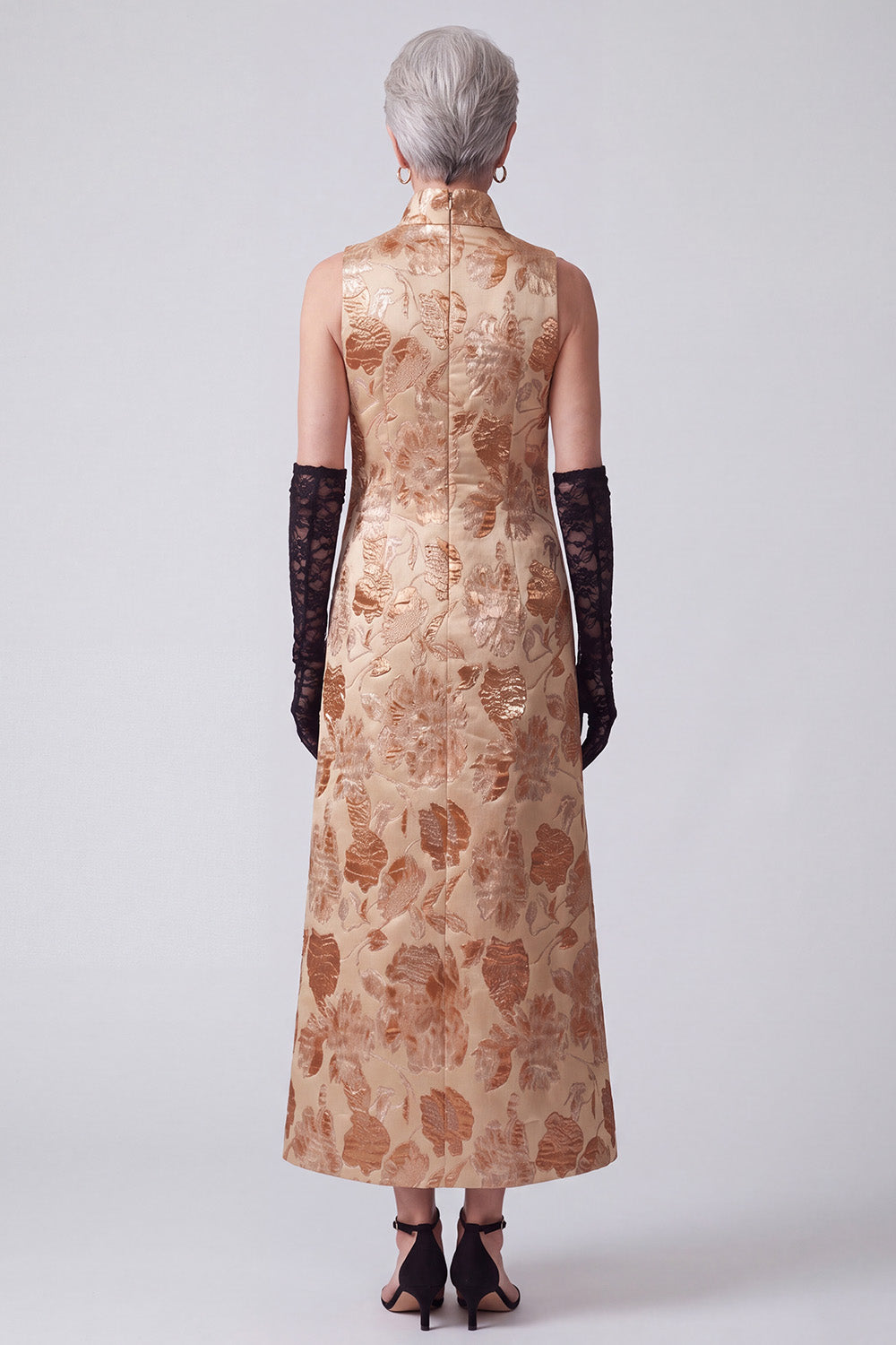 Champagne Sheath High Neck Printed Long Mother of the Bride Dress