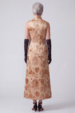 Champagne Sheath High Neck Printed Long Mother of the Bride Dress