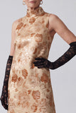 Champagne Sheath High Neck Printed Long Mother of the Bride Dress