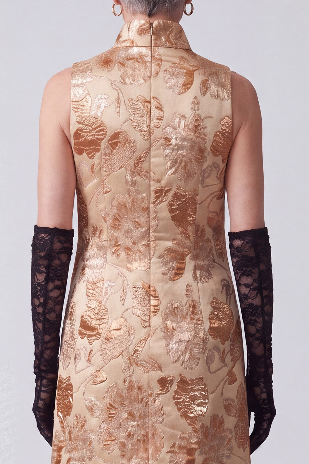 Champagne Sheath High Neck Printed Long Mother of the Bride Dress