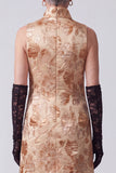 Champagne Sheath High Neck Printed Long Mother of the Bride Dress