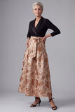 Champagne A-Line Shawl Lapel Floral Long Mother of the Bride Dress with Belt