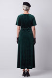 Sparkly Dark Green Sheath Beaded Ruched Midi Velvet Holiday Dress with Sleeves