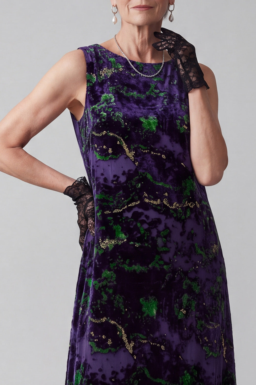 Purple Sheath Boat Neck Floral Long Velvet Holiday Dress