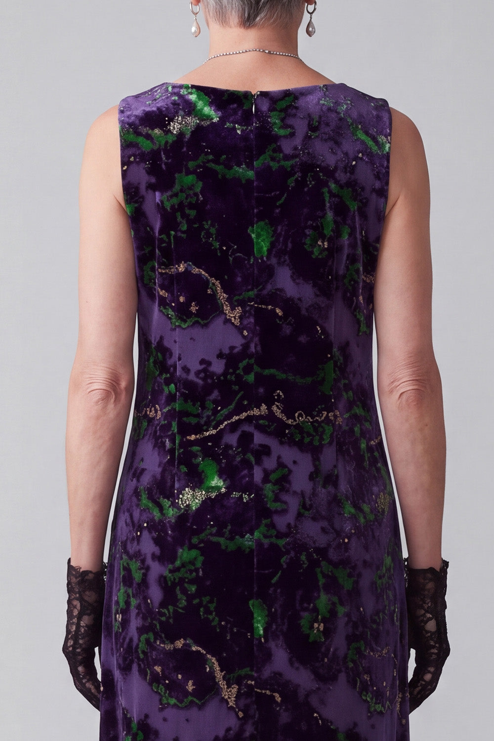 Purple Sheath Boat Neck Floral Long Velvet Holiday Dress