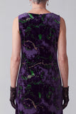 Purple Sheath Boat Neck Floral Long Velvet Holiday Dress