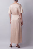 Champagne Sheath Floral Beaded Satin Long Mother of the Bride Dress with Sleeves