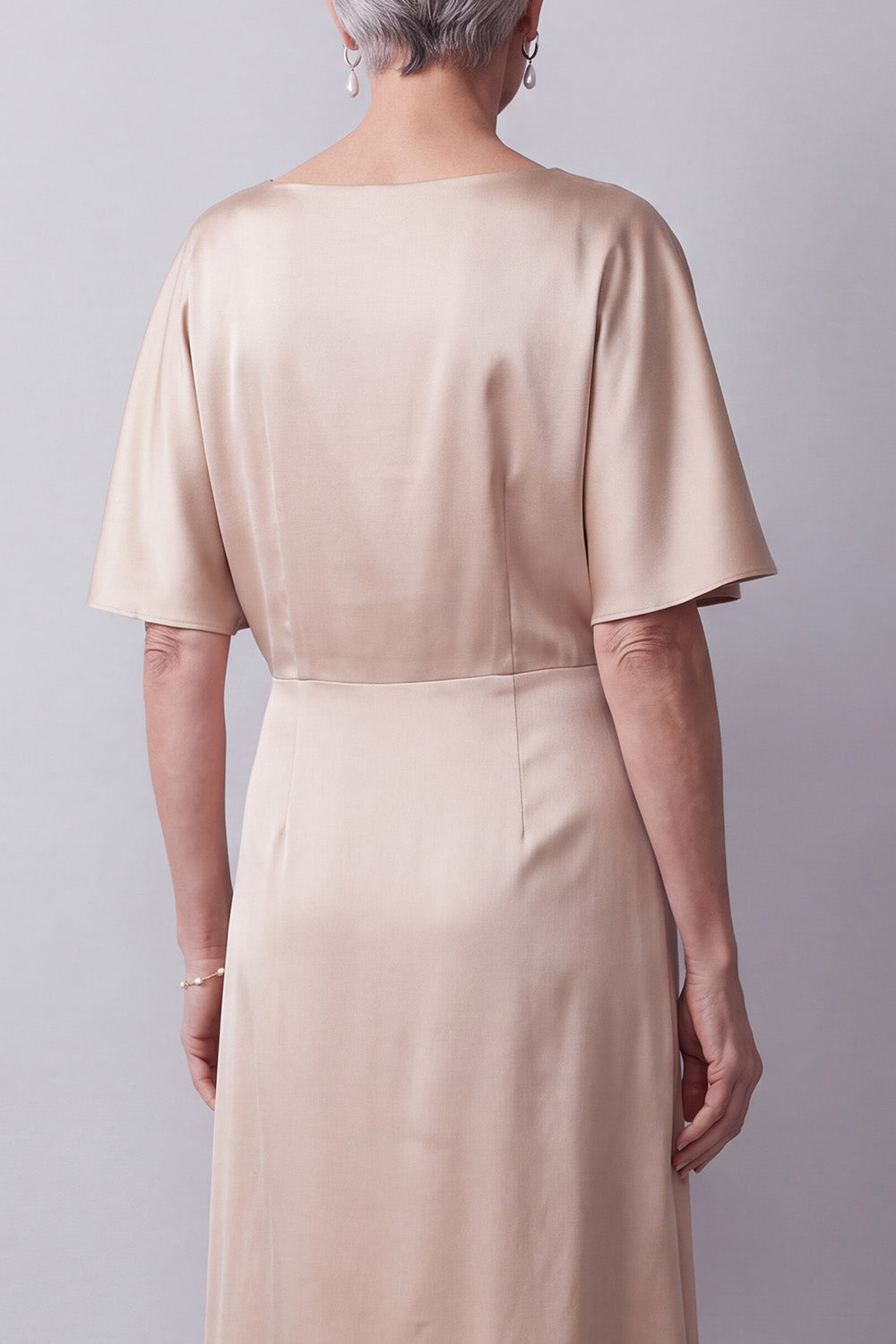Champagne Sheath Floral Beaded Satin Long Mother of the Bride Dress with Sleeves