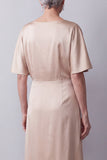 Champagne Sheath Floral Beaded Satin Long Mother of the Bride Dress with Sleeves