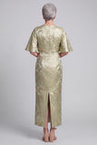 Light Green Sheath Jacquard Midi Mother of the Bride Dress with Sleeves