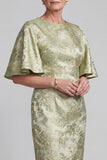 Light Green Sheath Jacquard Midi Mother of the Bride Dress with Sleeves