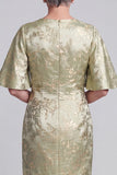 Light Green Sheath Jacquard Midi Mother of the Bride Dress with Sleeves
