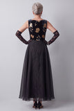 Sparkly Black A-Line Floral Sequins Chiffon Long Mother of the Bride Dress