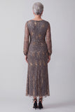 Sparkly Steel Grey Mermaid Ruched Midi Mother of the Bride Dress with Sleeves