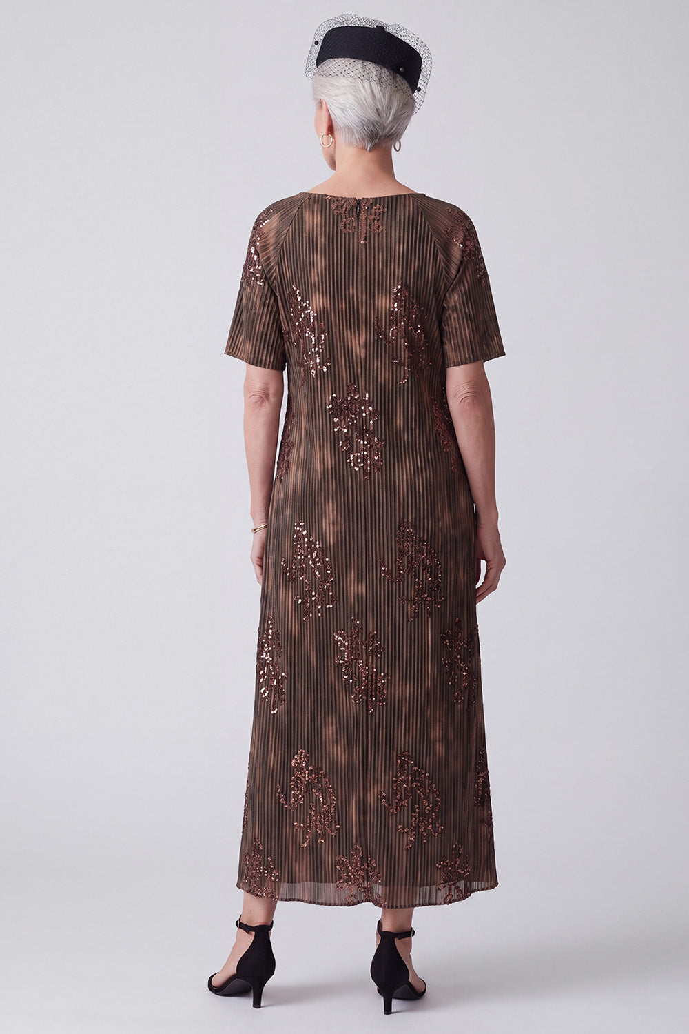 Sparkly Coffee Sheath Sequins Midi Mother of the Bride Dress with Sleeves