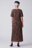 Sparkly Coffee Sheath Sequins Midi Mother of the Bride Dress with Sleeves