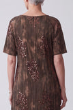 Sparkly Coffee Sheath Sequins Midi Mother of the Bride Dress with Sleeves