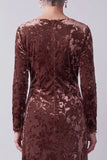 Chocolates Sheath Round Neck Floral Long Sleeves Velvet Holiday Dress
