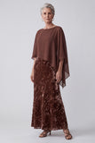 Chocolates 2 Piece Sheath Floral Long Mother of the Bride Dress with Cape