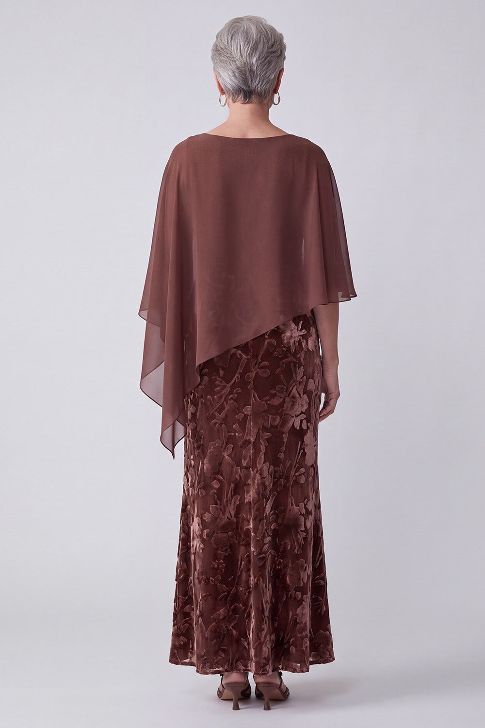Chocolates 2 Piece Sheath Floral Long Mother of the Bride Dress with Cape
