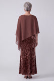 Chocolates 2 Piece Sheath Floral Long Mother of the Bride Dress with Cape
