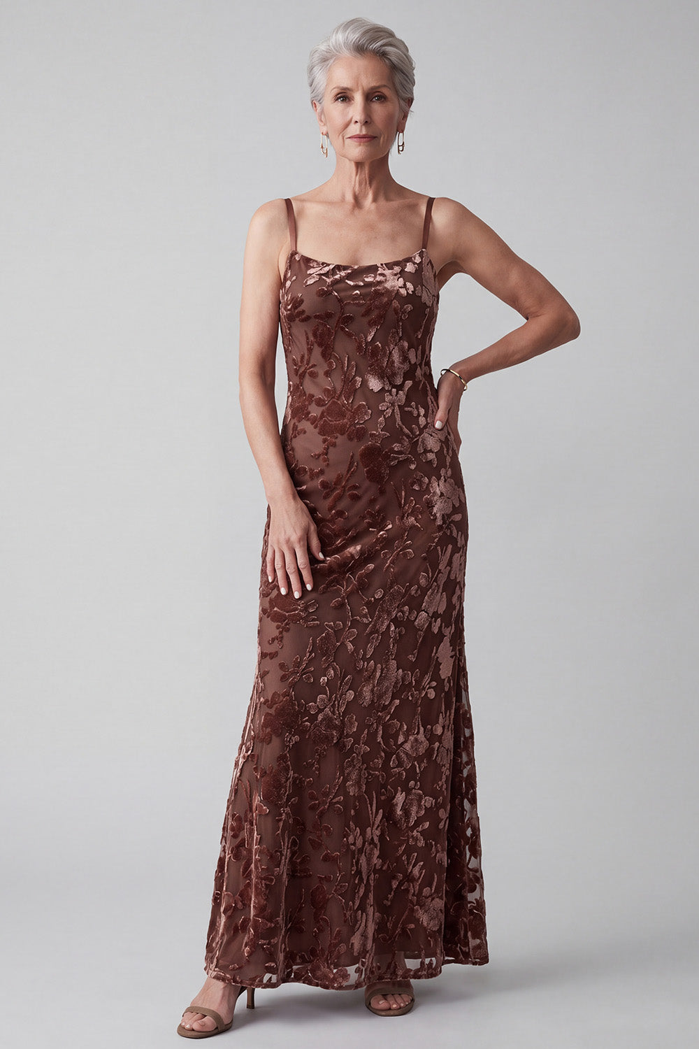 Chocolates 2 Piece Sheath Floral Long Mother of the Bride Dress with Cape