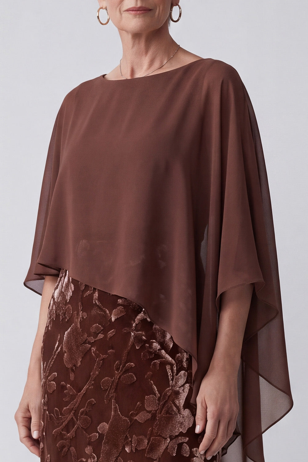 Chocolates 2 Piece Sheath Floral Long Mother of the Bride Dress with Cape