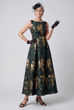 Sparkly Dark Green A-Line Boat Neck Jacquard Long Mother of the Bride Dress