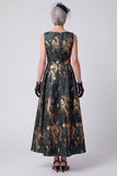 Sparkly Dark Green A-Line Boat Neck Jacquard Long Mother of the Bride Dress