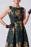Sparkly Dark Green A-Line Boat Neck Jacquard Long Mother of the Bride Dress