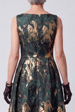 Sparkly Dark Green A-Line Boat Neck Jacquard Long Mother of the Bride Dress